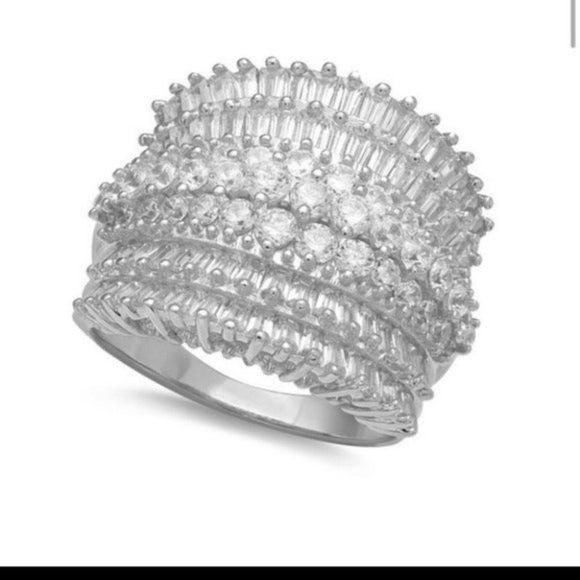 ***SILVER ROUND DIAMOND PAVE WIDE BAND Ring - Picture 2 of 4